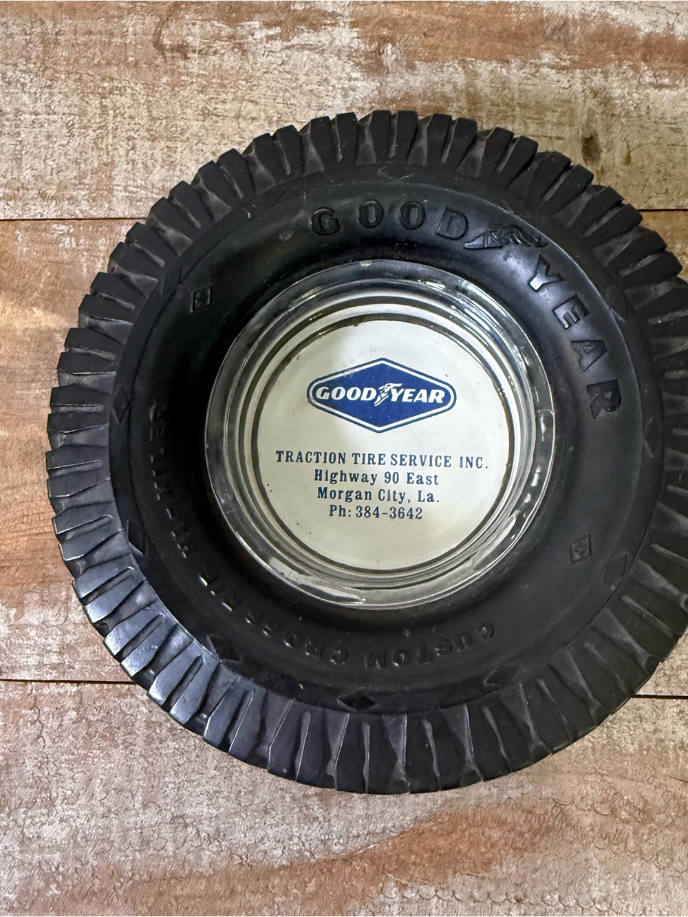 Goodyear Tire Ashtray - Black Tire Rim with Logo Man Cave Decor